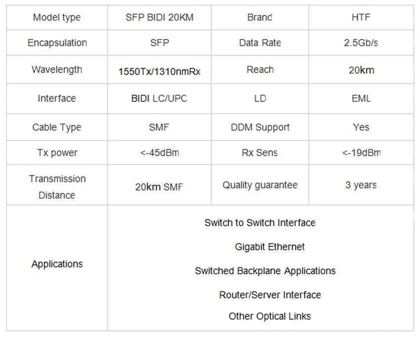 2.5Gbs SFP BIDI 20km 9µm DFB